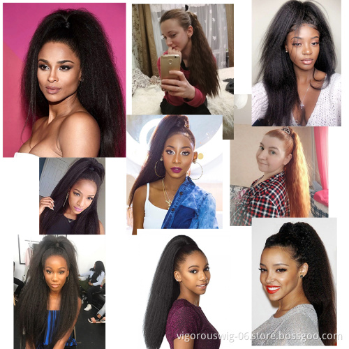 Vigorous Top Quality Cheap Price Long Yaki Straight Wave Magic Paste With Clip Drawstring Synthetic Ponytail Hair Extension